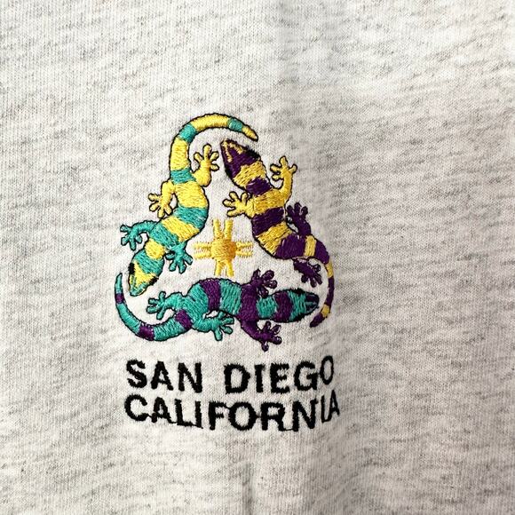 Anvil Vintage Grey San Diego California Tri Gecko Embroidered Logo Tank L USA - Picture 5 of 6